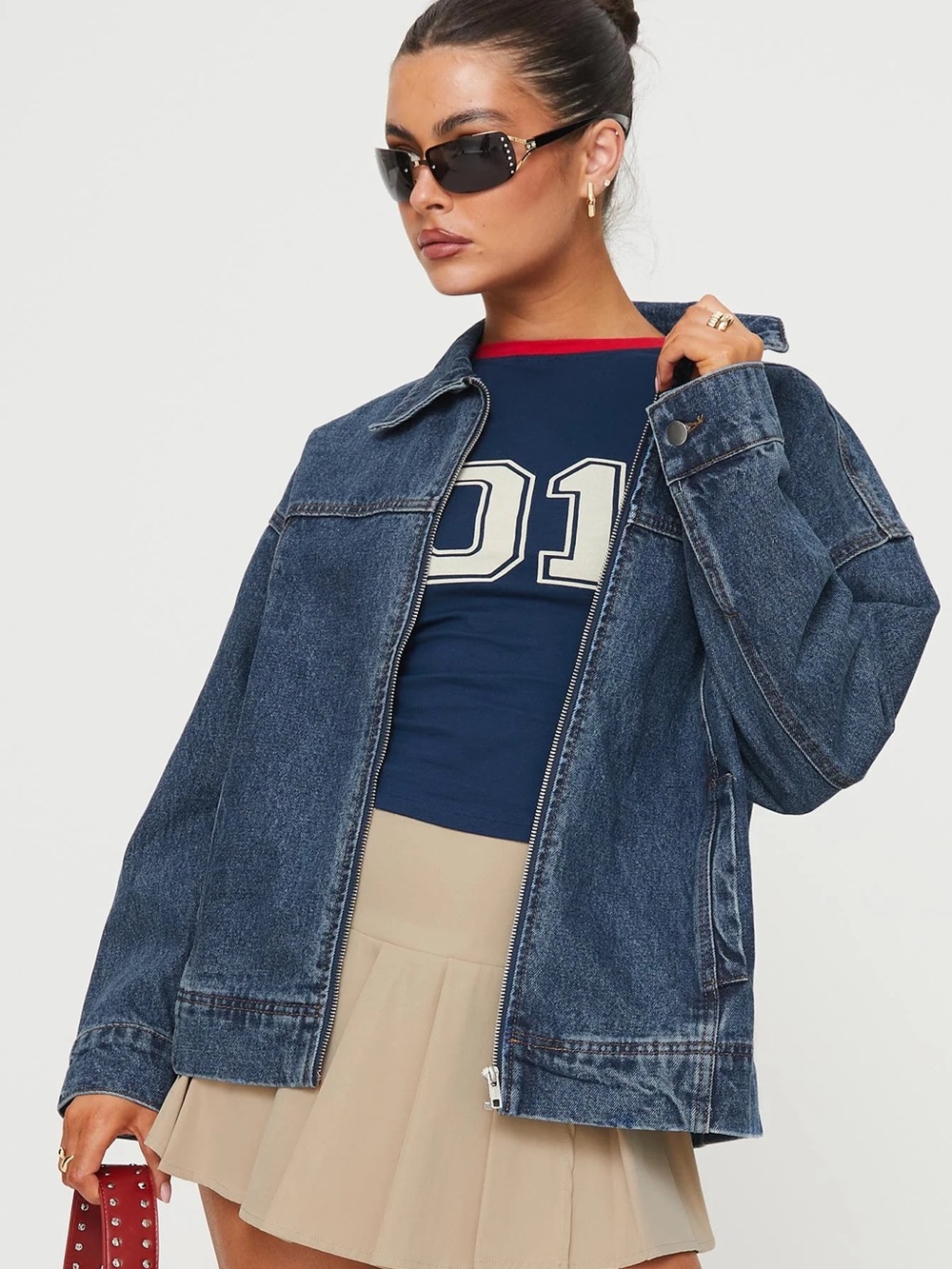 NWT princess polly Goldsmith Denim Bomber Jacket - Picture 2 of 4